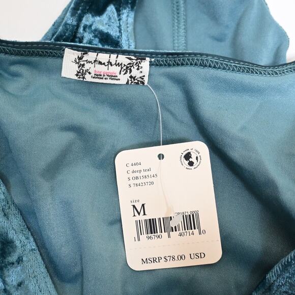 Free People Womens M Don't You Wish Velvet Bodysuit in Deep Teal NEW - Picture 10 of 13